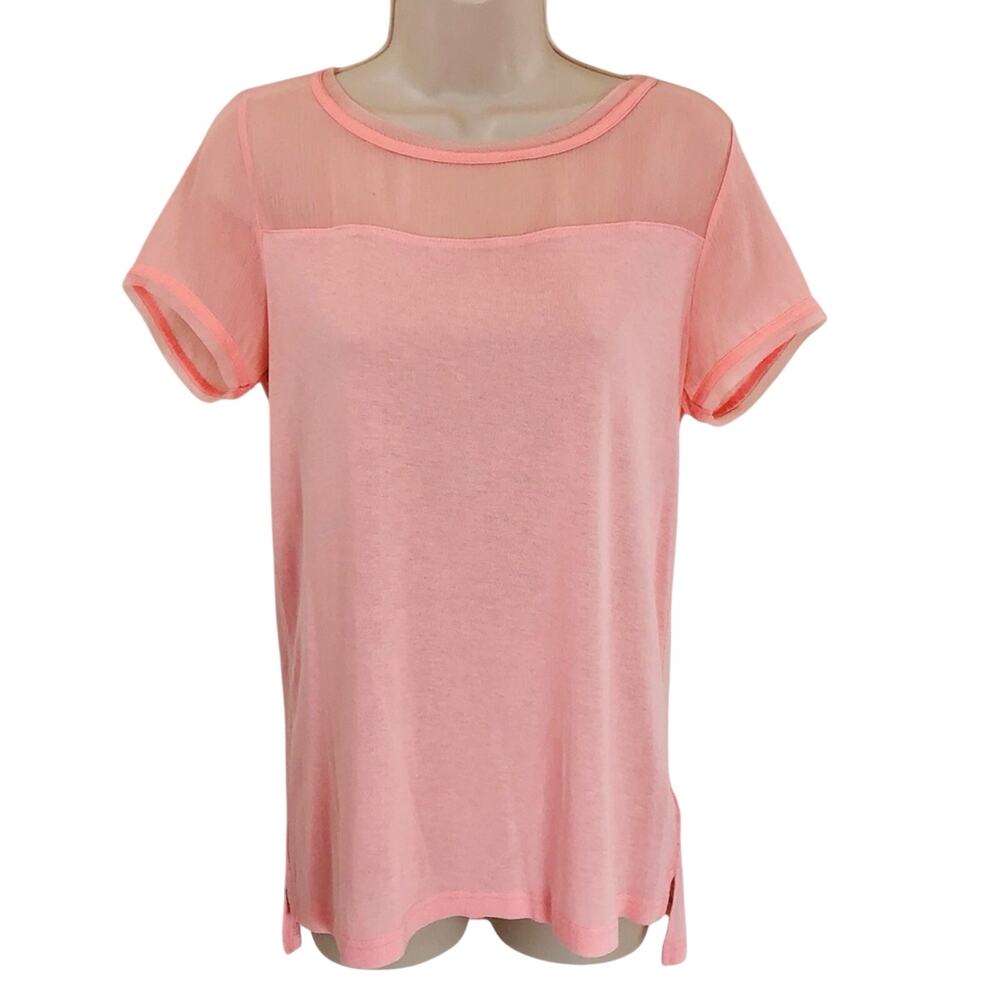 H&M Pink Peach Gauzy Yoke Short Sleeve Top Back Zip - Picture 11 of 16